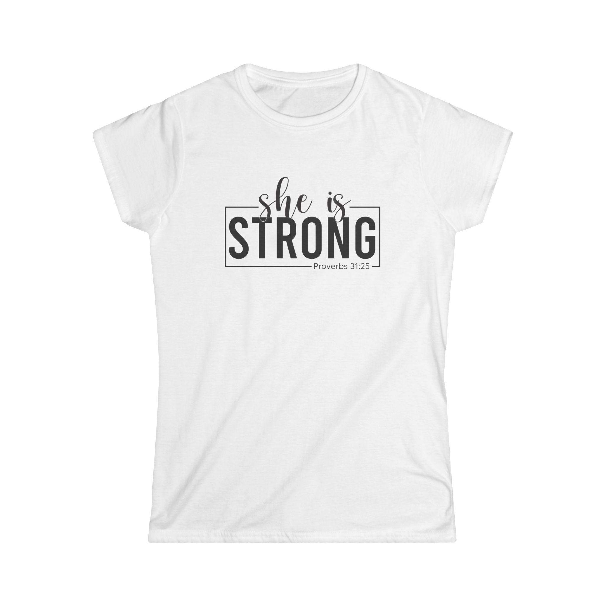 She is STRONG - Women's Softstyle Tee - Front Black Logo Plain Back