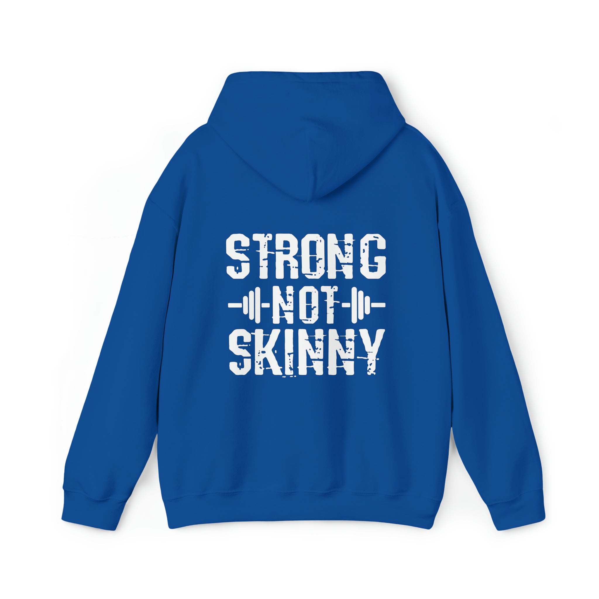 Strong Not Skinny - White Distressed Logo - Unisex Heavy Blend Hooded Sweatshirt
