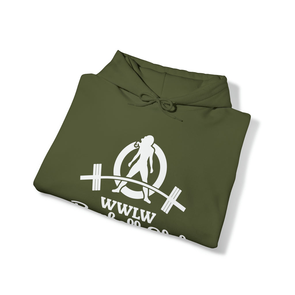 Barbell Club Classic Logo White - Unisex Heavy Blend Hooded Sweatshirt (BEST SELLER)