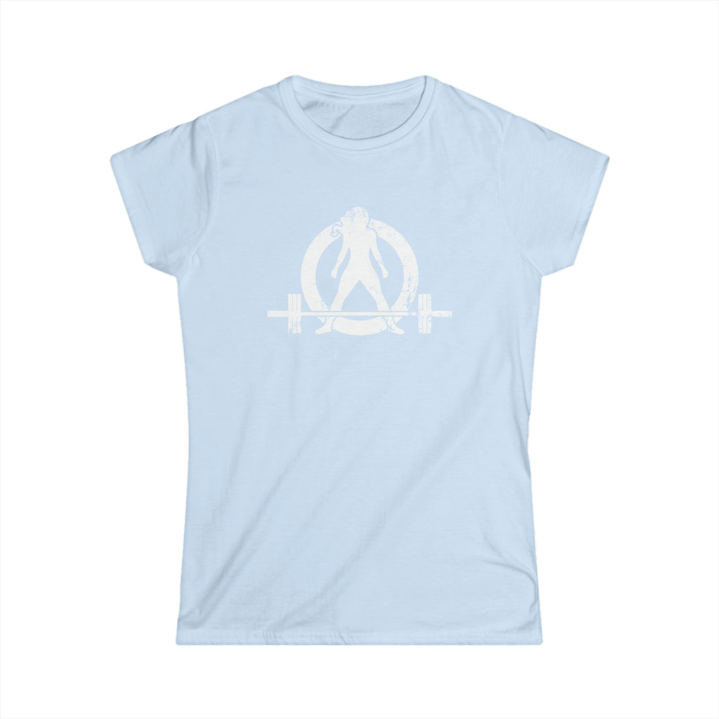 Lift Heavy Shit - Women's Softstyle Tee - White Distressed Logo + Print On Back