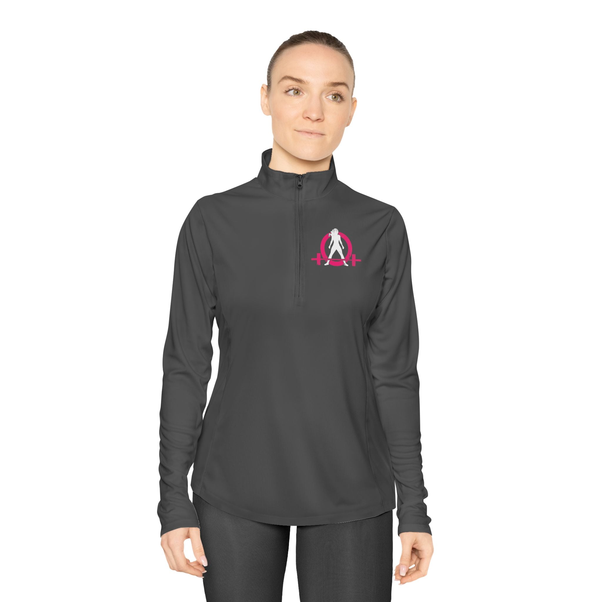 Ladies Quarter-Zip Pullover - Black Distressed Logo