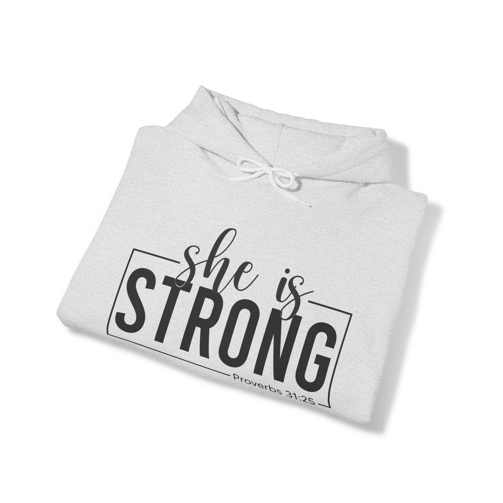 She is Strong - Unisex Heavy Blend Hooded Sweatshirt - Dark Logo - Plain Back
