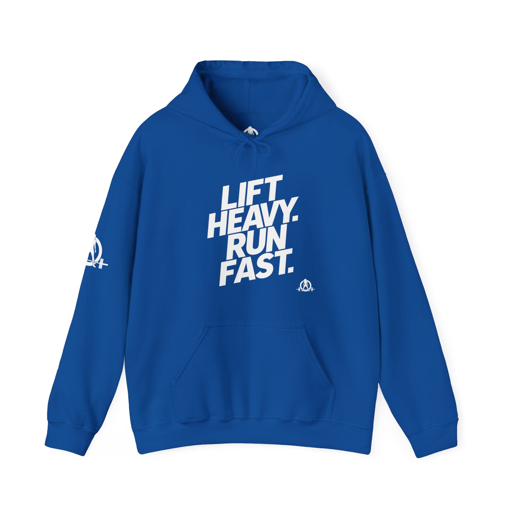 Lift Heavy Run Fast - Unisex Heavy Blend Hooded Sweatshirt - Front White Logo