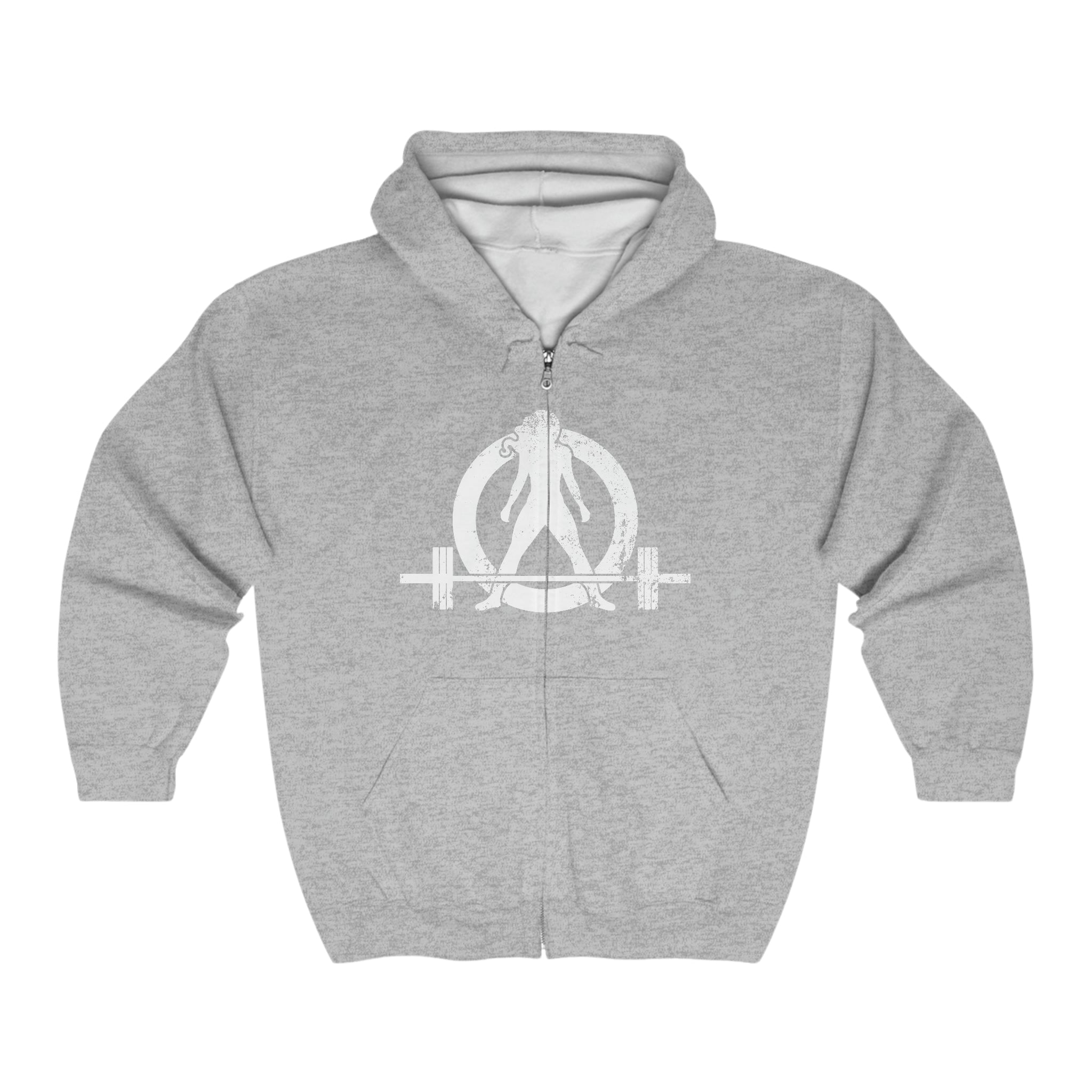 Distressed Logo - Unisex Heavy Blend™ Full Zip Hooded Sweatshirt - White Logo