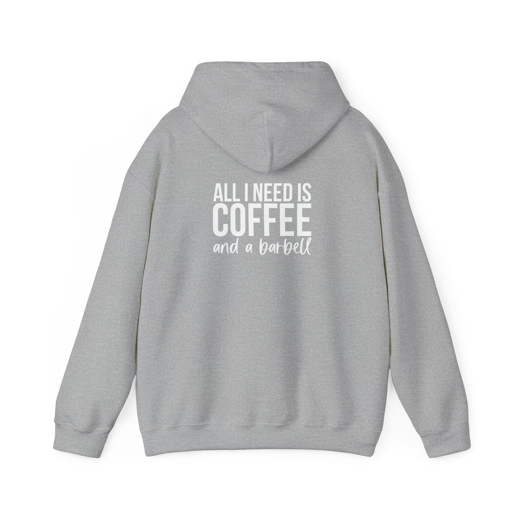 COFFEE and a Barbell - Unisex Heavy Blend Hooded Sweatshirt - Dark Logo