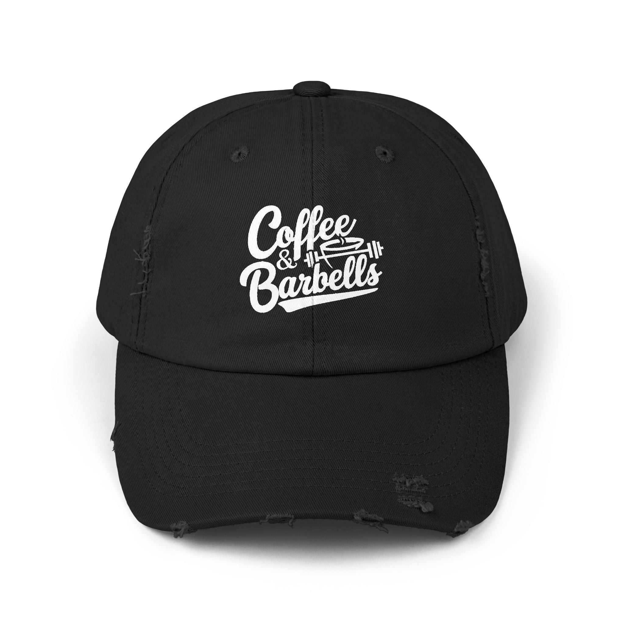Coffee & Barbells - Unisex Distressed Cap - White Logo