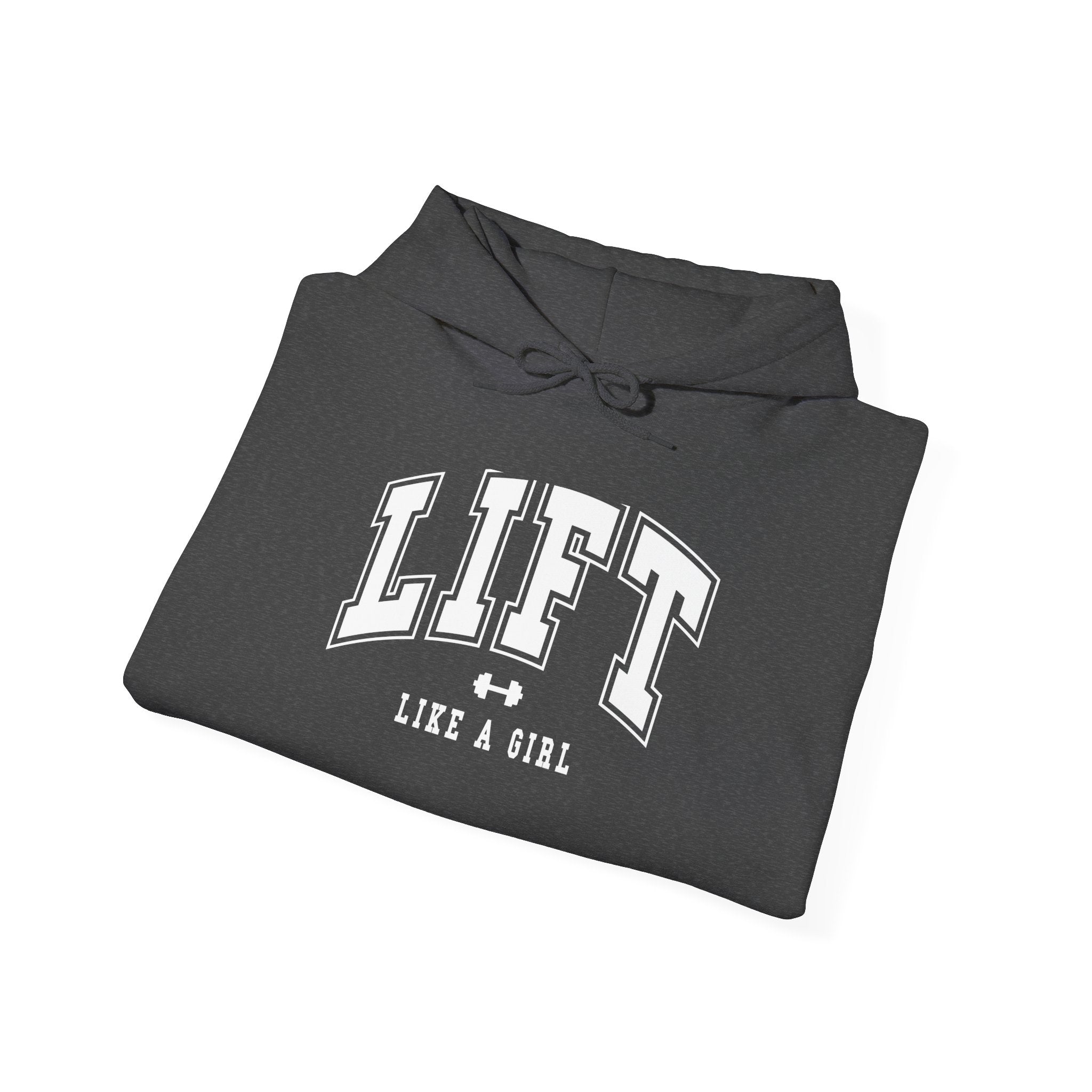 Lift Like.A Girl - Unisex Heavy Blend Hooded Sweatshirt - White Logo on Front & Right Sleeve