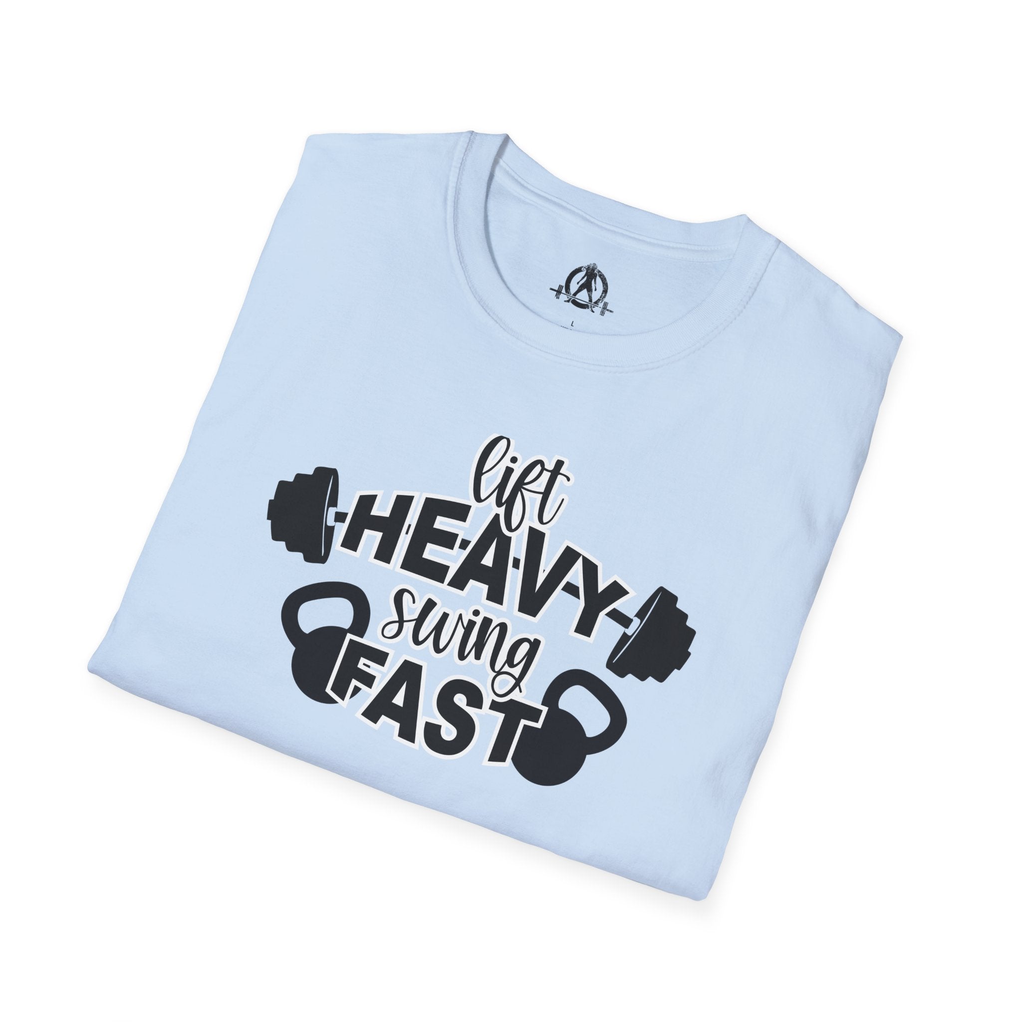 Lift Heavy Swing Fast - Unisex Softstyle T-Shirt - Front Logo Plain Back