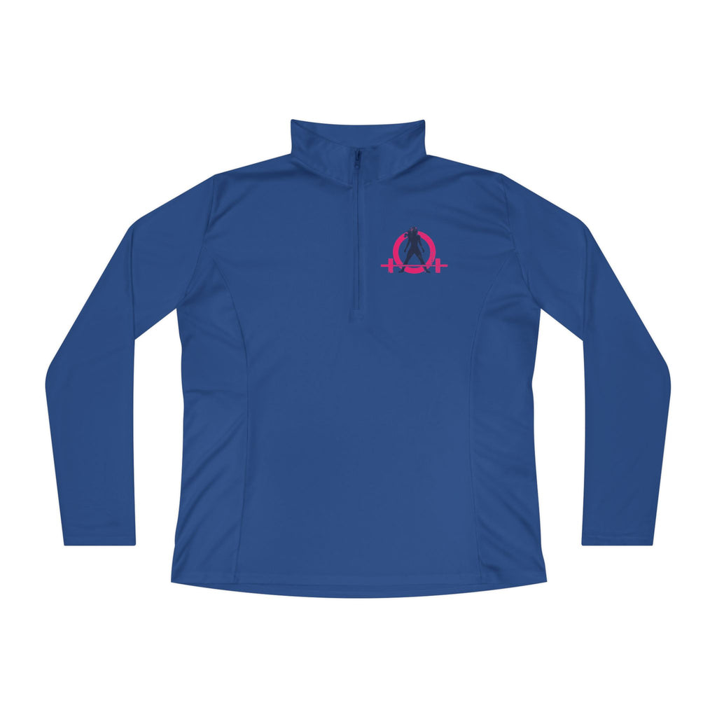 Ladies Quarter-Zip Pullover - White Distressed Logo