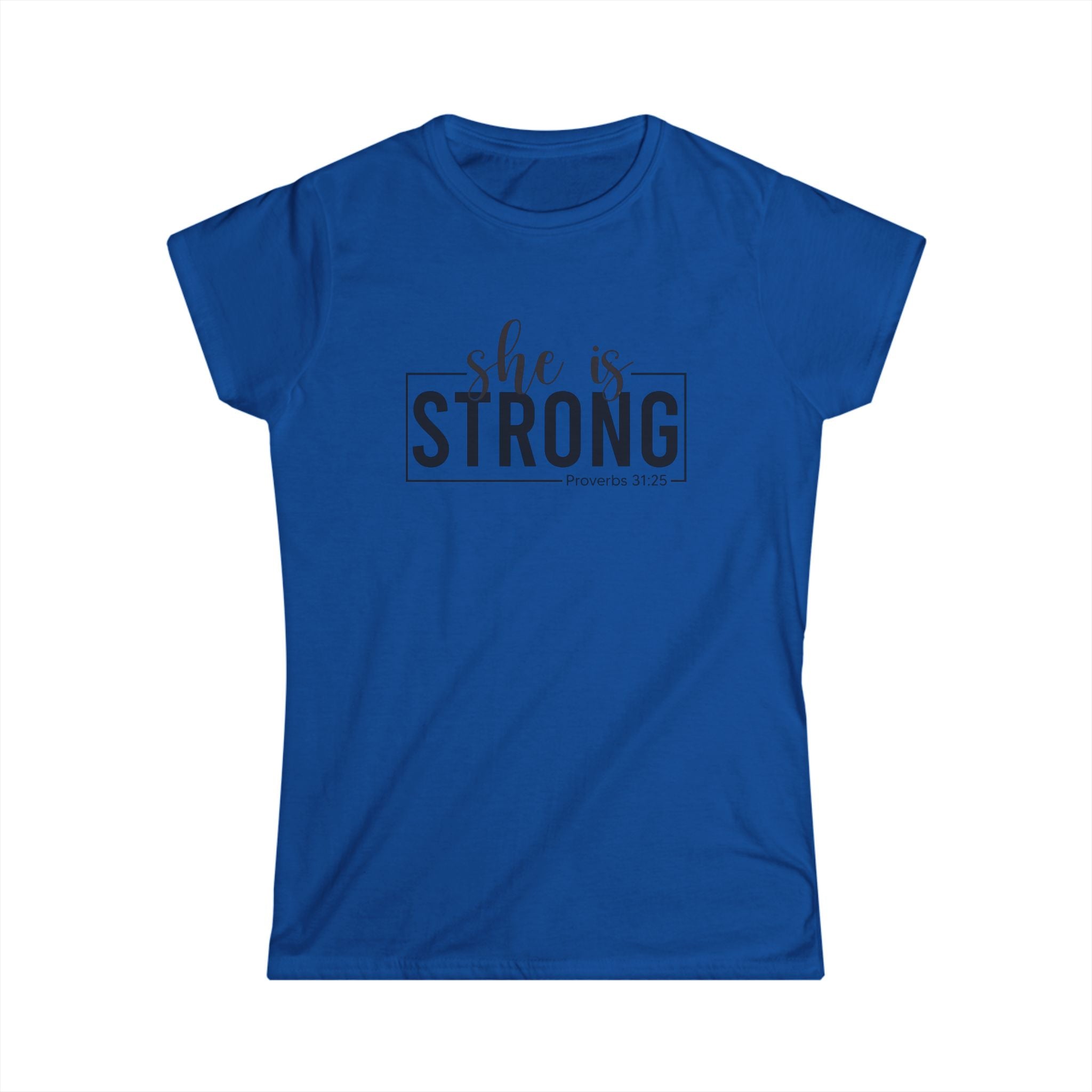 She is STRONG - Women's Softstyle Tee - Front Black Logo Plain Back