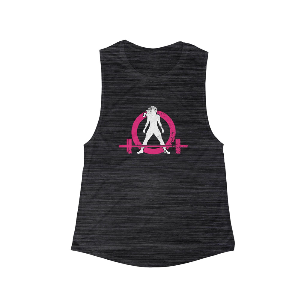 Flowy Scoop Muscle Top - Black Distressed Color Logo