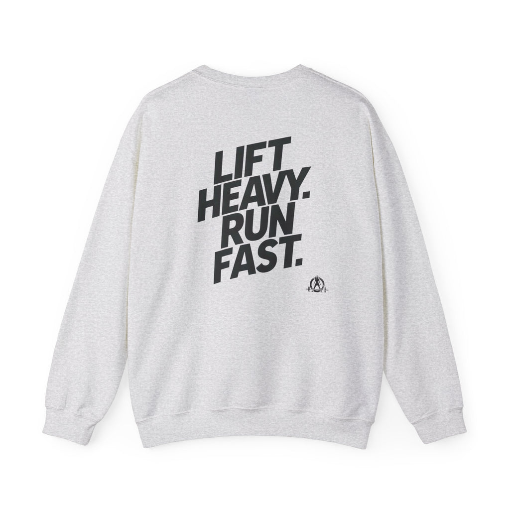 Lift Heavy Run Fast - Unisex Heavy Blend™ Crewneck Sweatshirt - Black Logo Front & Back