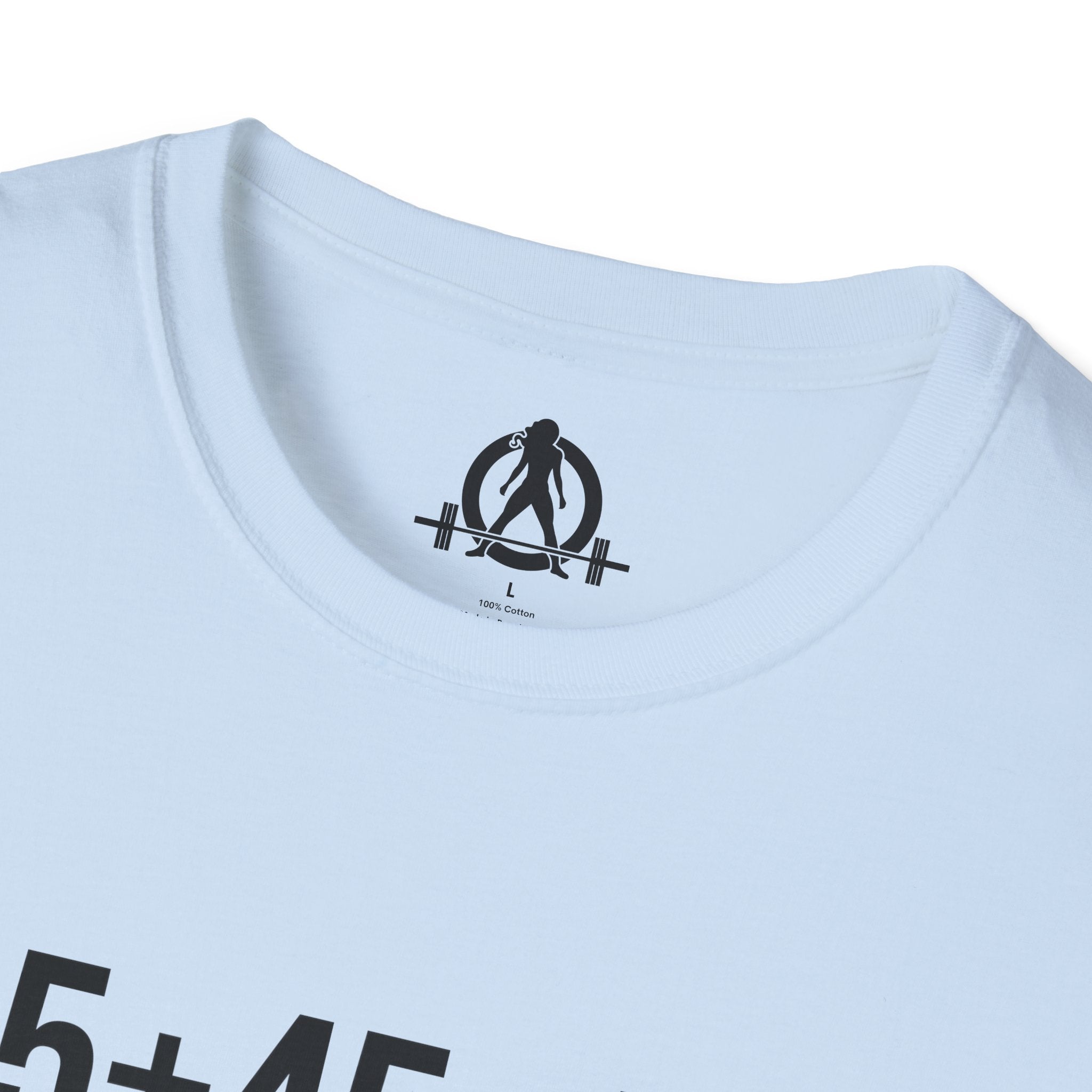 45 + 45 = 135 - Unisex Softstyle T-Shirt - Black Print on Front Plain Back