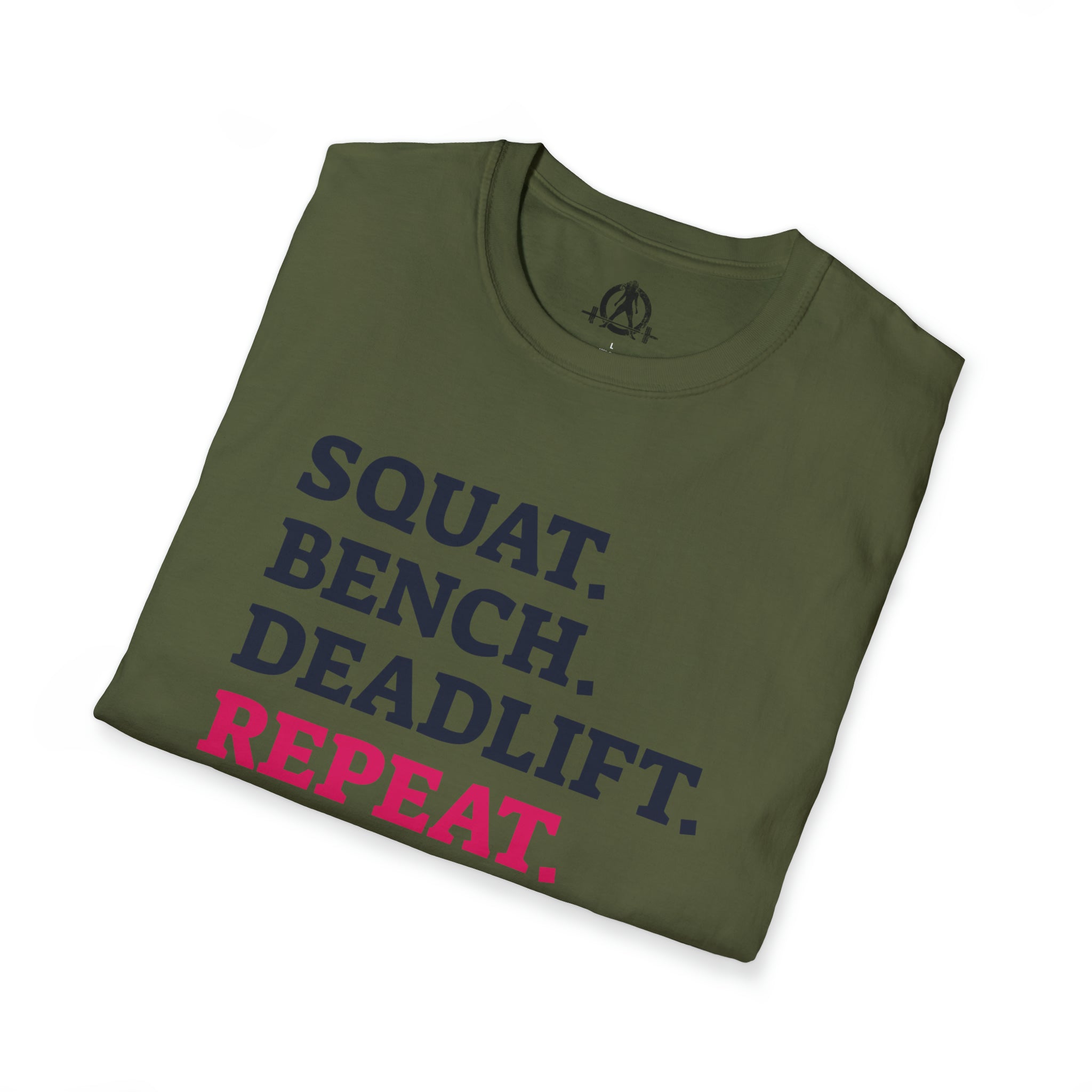 Squat Bench Deadlift Repeat - Unisex Softstyle T-Shirt - Pink - Plain Back