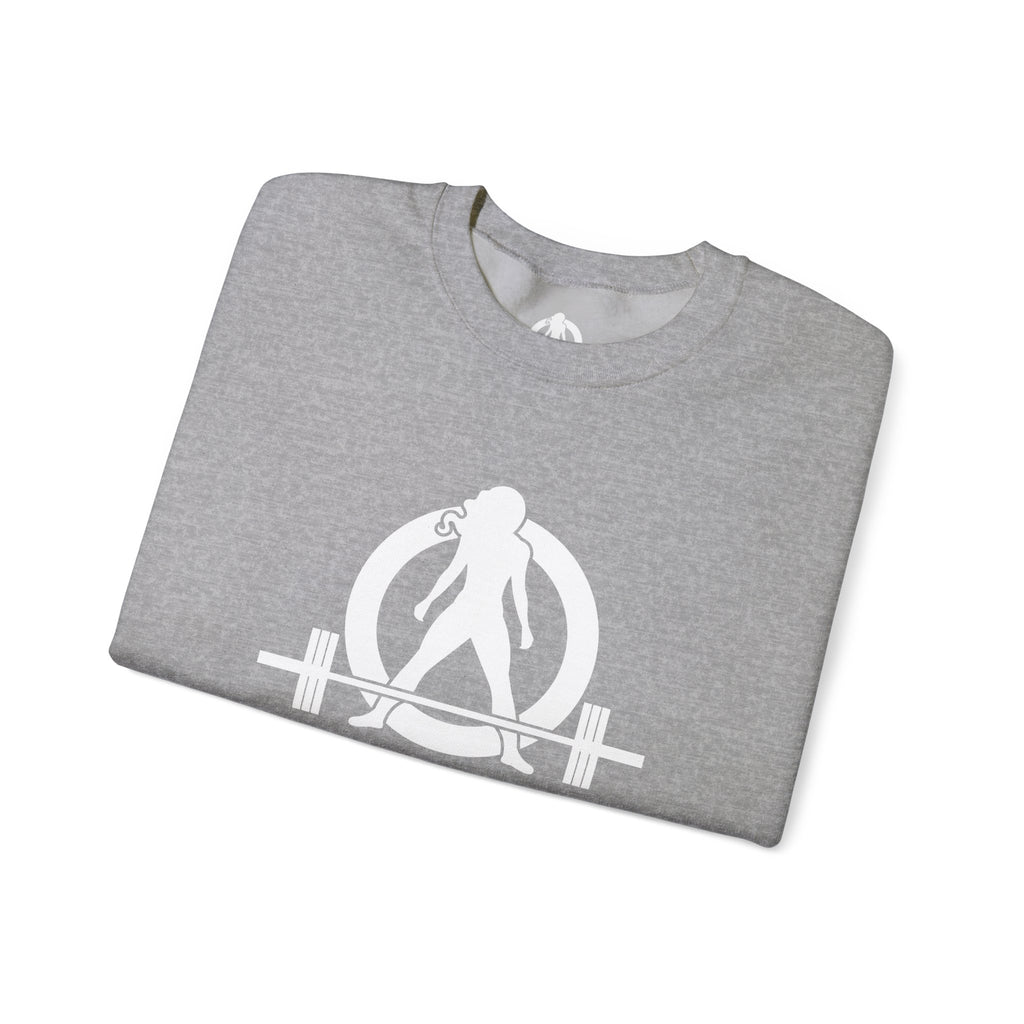 Lift Heavy Run Fast - Unisex Heavy Blend™ Crewneck Sweatshirt - White Logo Front & Back