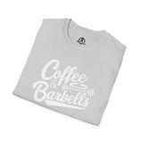 Coffee & Barbells - Unisex Softstyle T-Shirt - White Print on Front Plain Back