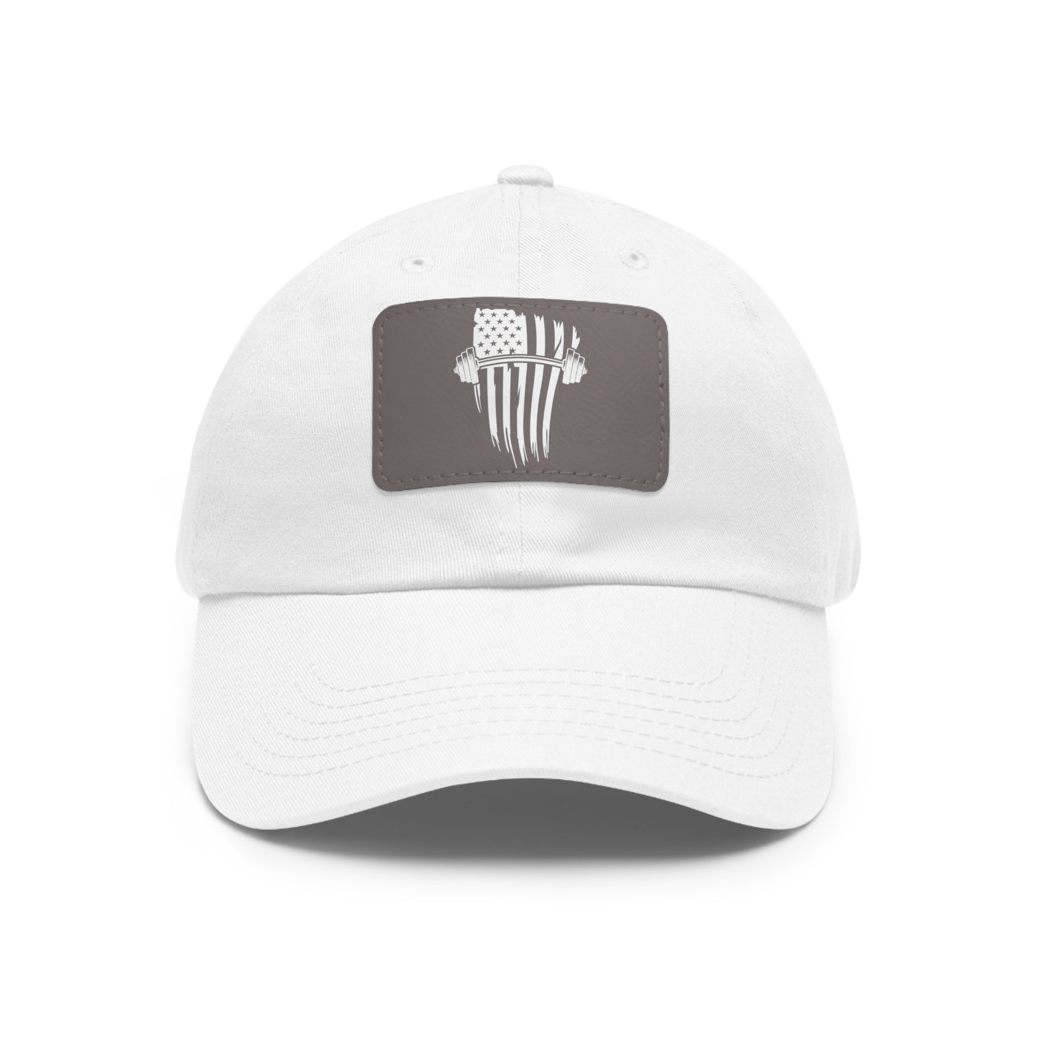 USA Barbell - Dad Hat with Leather Patch (Rectangle) - White Logo V2