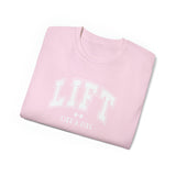 Lift Like A Girl - Unisex Ultra Cotton Tee - Front White Logo - Plain Back