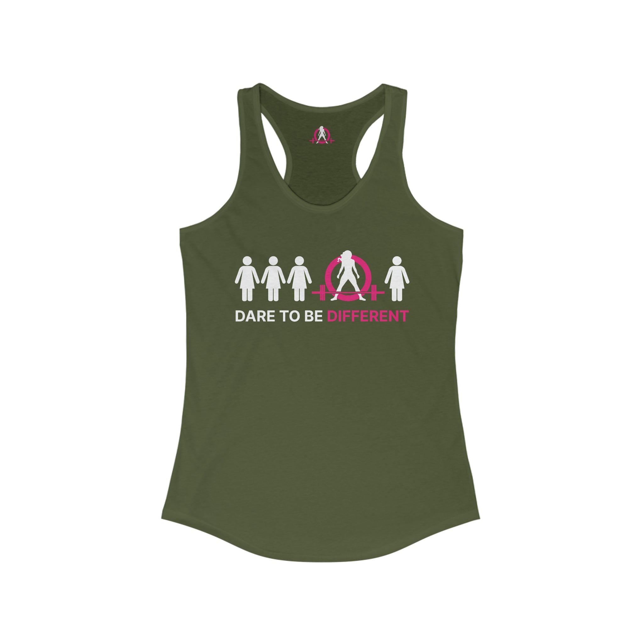 Dare To Be Different - Deadlift - Women's Ideal Racerback Tank - Front Logo and Small Back Logo