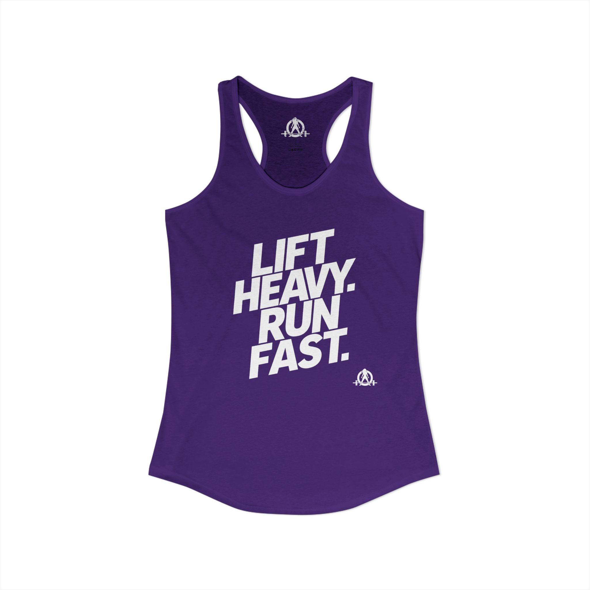 Lift Heavy - Run Fast - Racer Back Tank Top - Women's Ideal Racerback Tank (White Lettering)