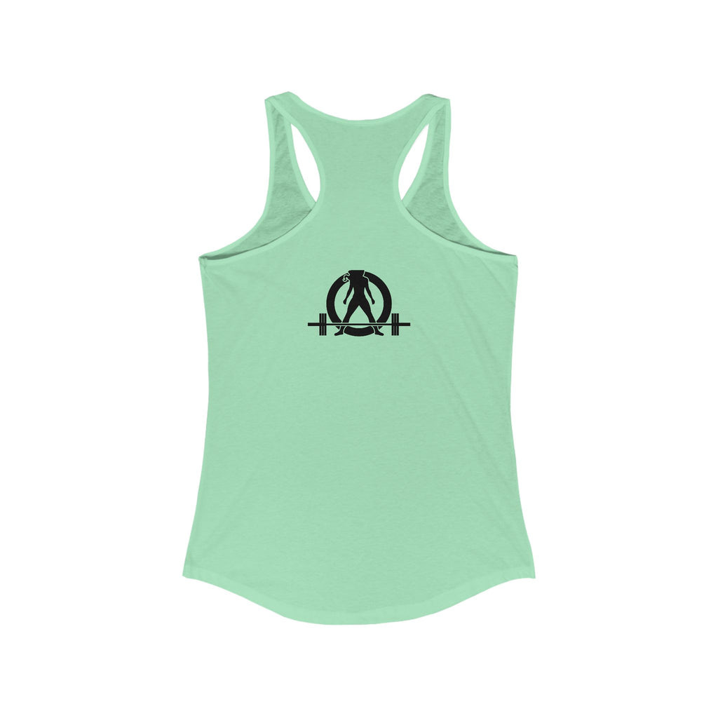 Coffee and a Barbell - Women's Ideal Racerback Tank - Dark Logo - Front Chest -  WWLW Logo Back