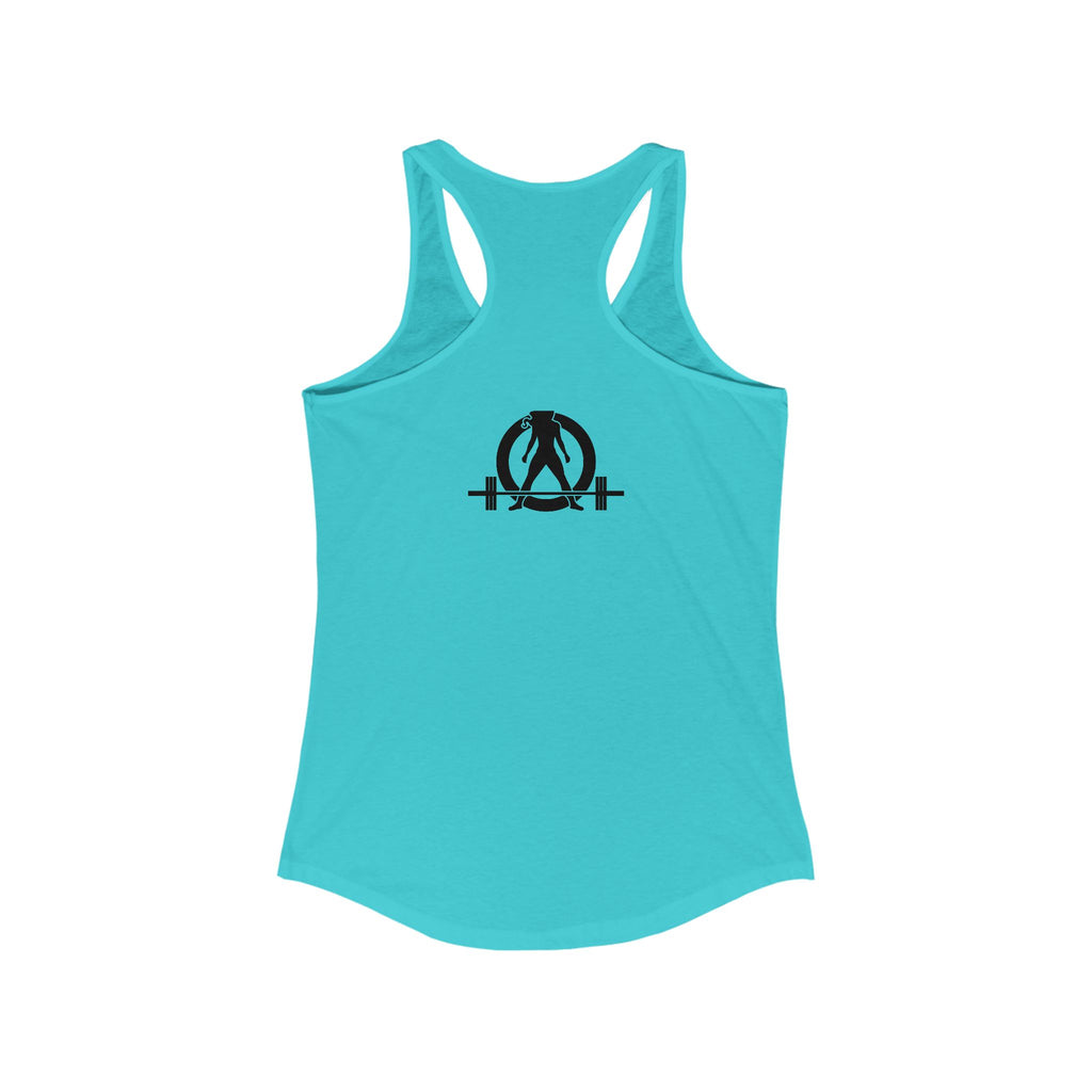 Coffee and a Barbell - Women's Ideal Racerback Tank - Dark Logo - Front Chest -  WWLW Logo Back