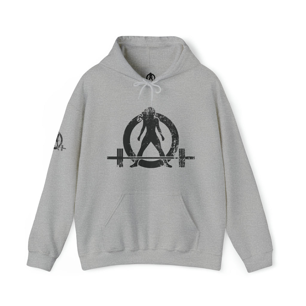 Squat Bench Deadlift Repeat - Unisex Heavy Blend Hooded Sweatshirt - Dark Black Logo - Pink - SBDR on BACK
