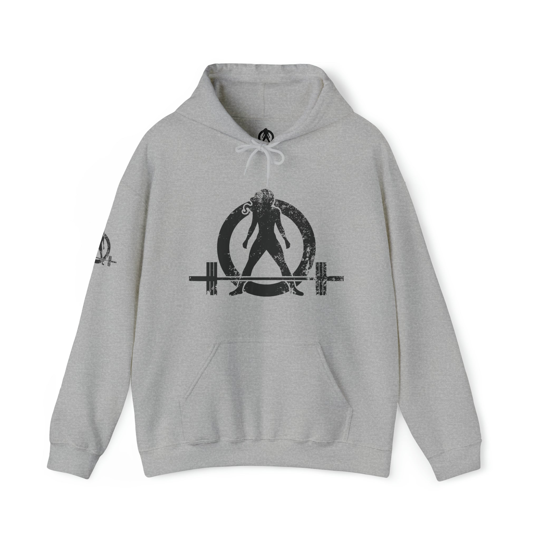Squat Bench Deadlift Repeat - Unisex Heavy Blend Hooded Sweatshirt - Dark Black Logo - Pink - SBDR on BACK