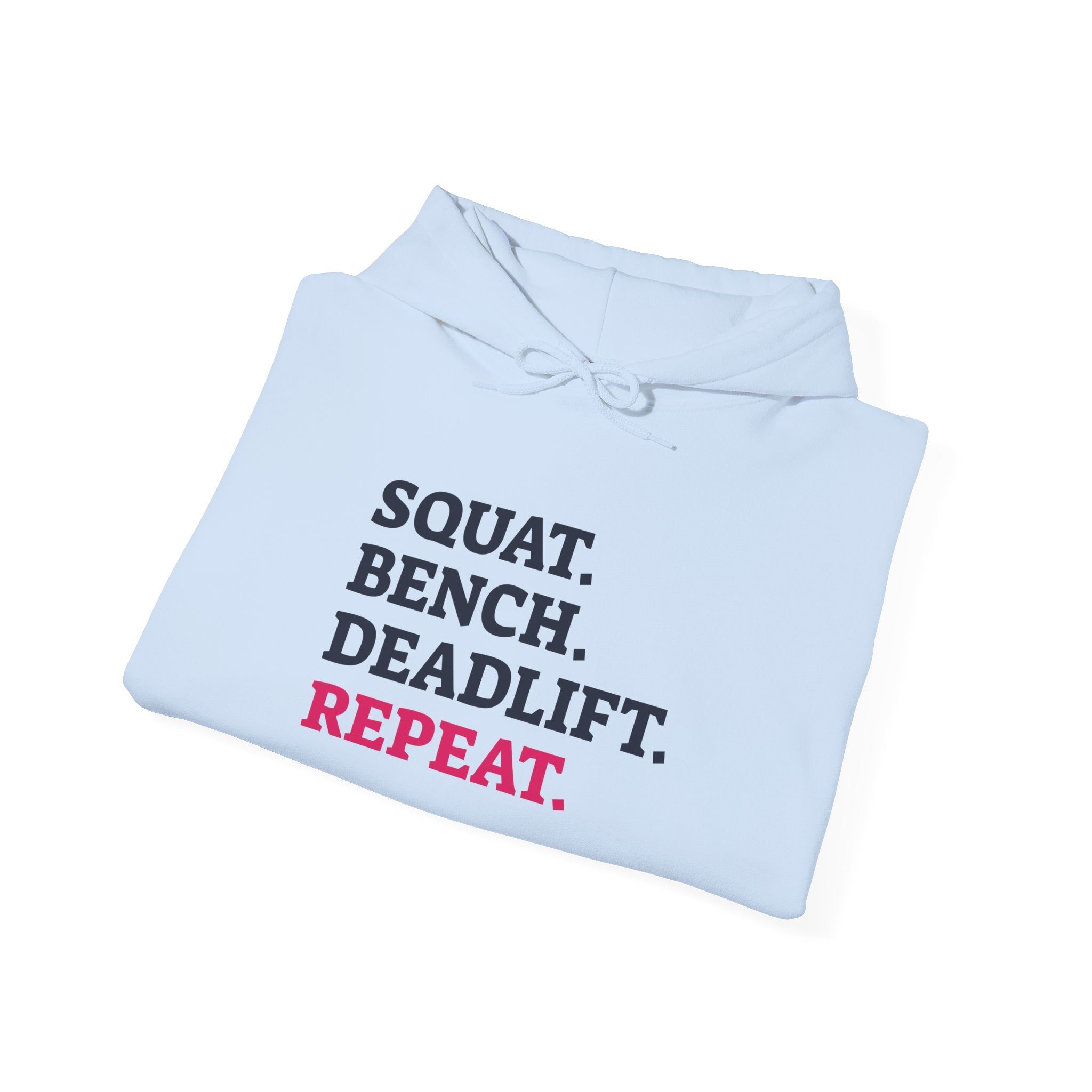 WWLW “Squat • Bench • Deadlift • Repeat” Hoodie - Front Logo Plain Black