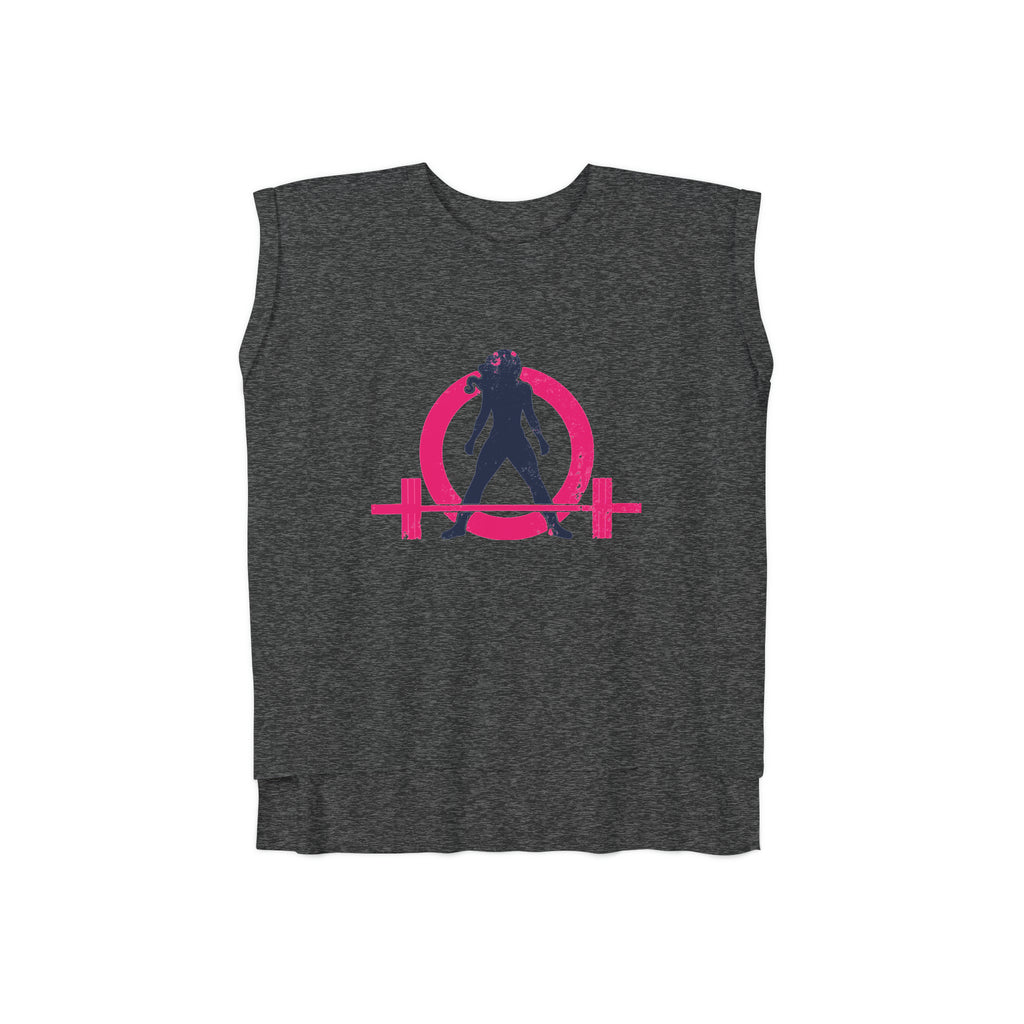 Women’s Flowy Rolled Cuffs Muscle Tee - Light Distressed Logo