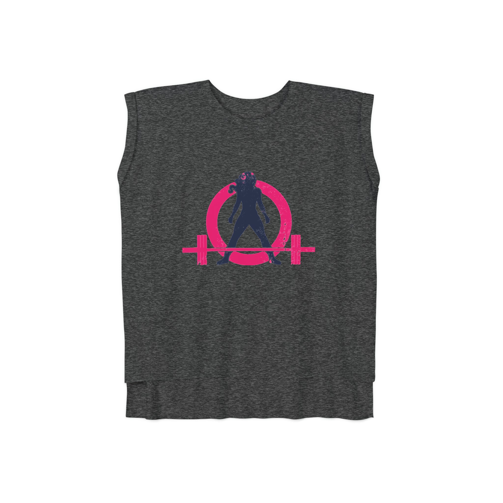 Women’s Flowy Rolled Cuffs Muscle Tee - Light Distressed Logo