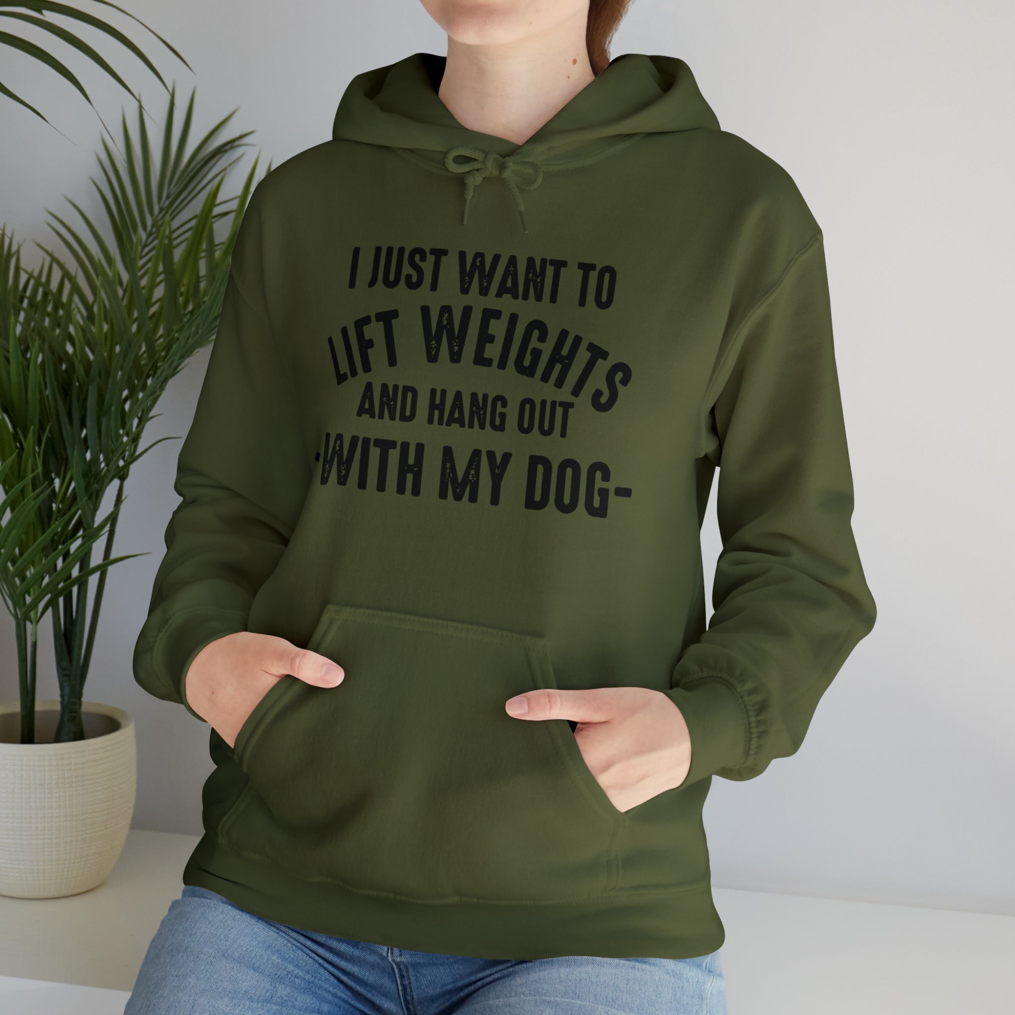 Lift Weights & Hang Out With My Dog  - Dark Logo  - Unisex Heavy Blend Hooded Sweatshirt