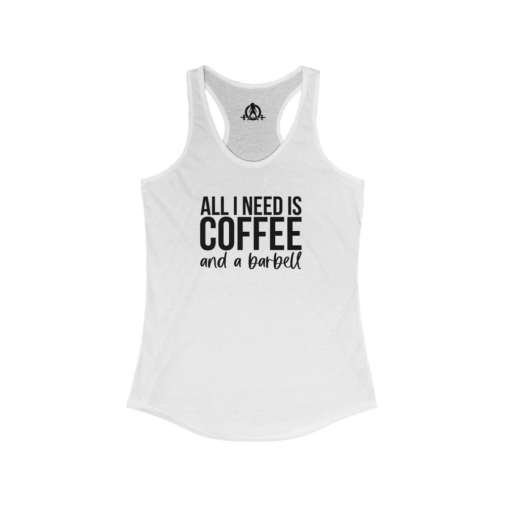 Coffee and a Barbell - Women's Ideal Racerback Tank - Dark Logo - Front Chest -  WWLW Logo Back