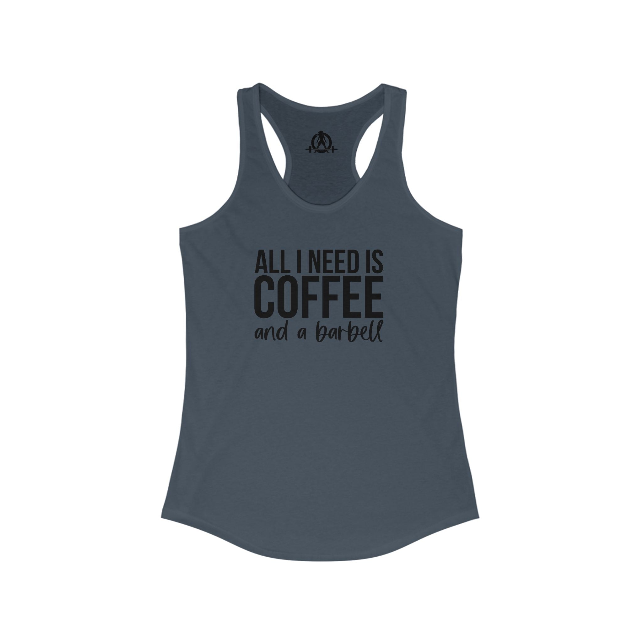 Coffee and a Barbell - Women's Ideal Racerback Tank - Dark Logo - Front Chest -  WWLW Logo Back