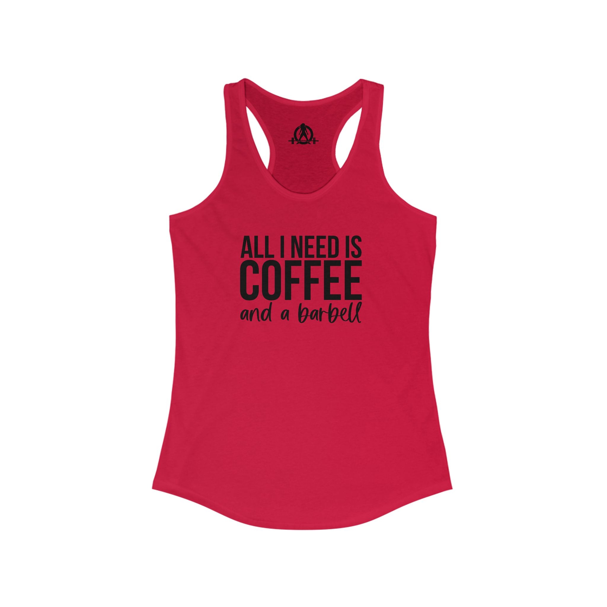 Coffee and a Barbell - Women's Ideal Racerback Tank - Dark Logo - Front Chest -  WWLW Logo Back