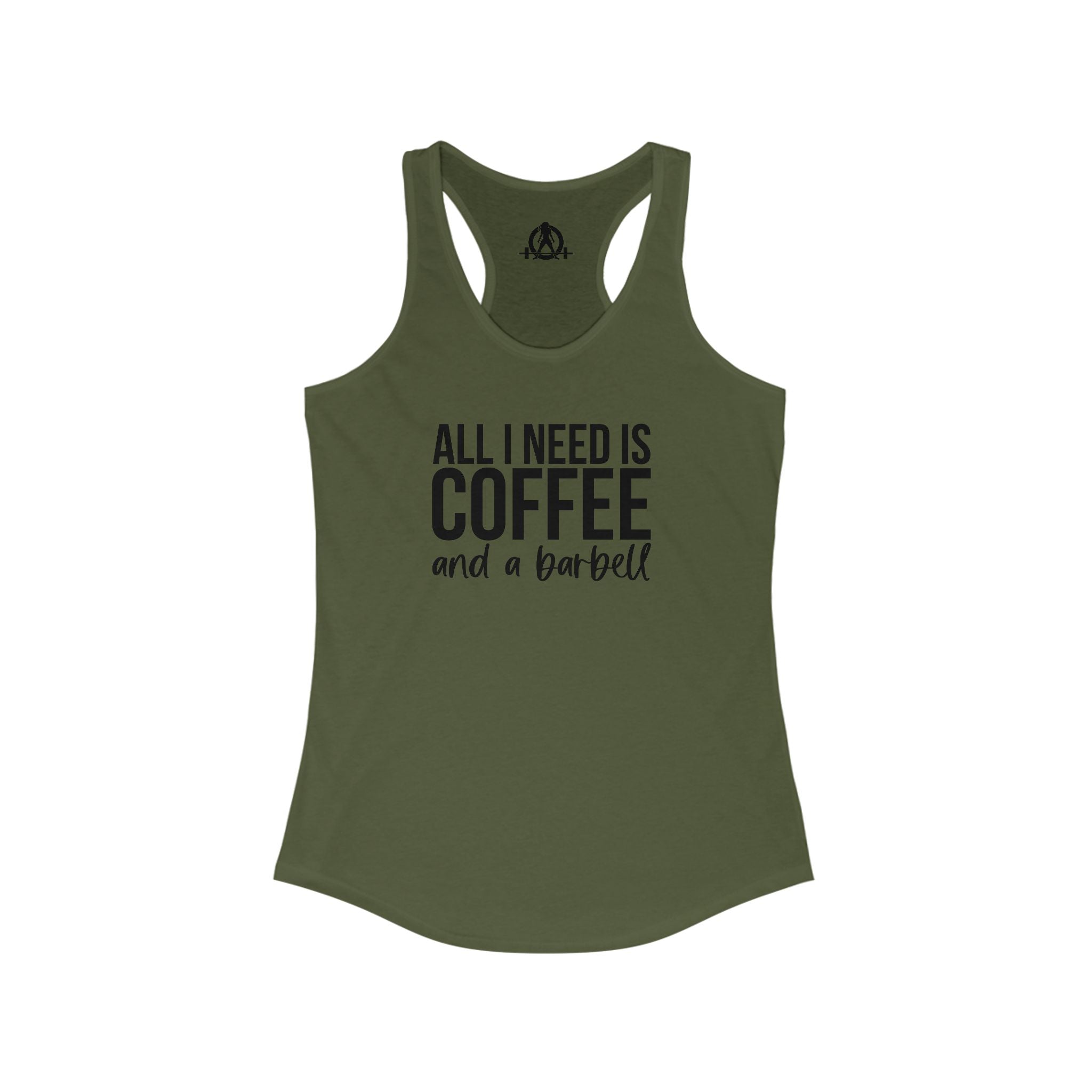Coffee and a Barbell - Women's Ideal Racerback Tank - Dark Logo - Front Chest -  WWLW Logo Back
