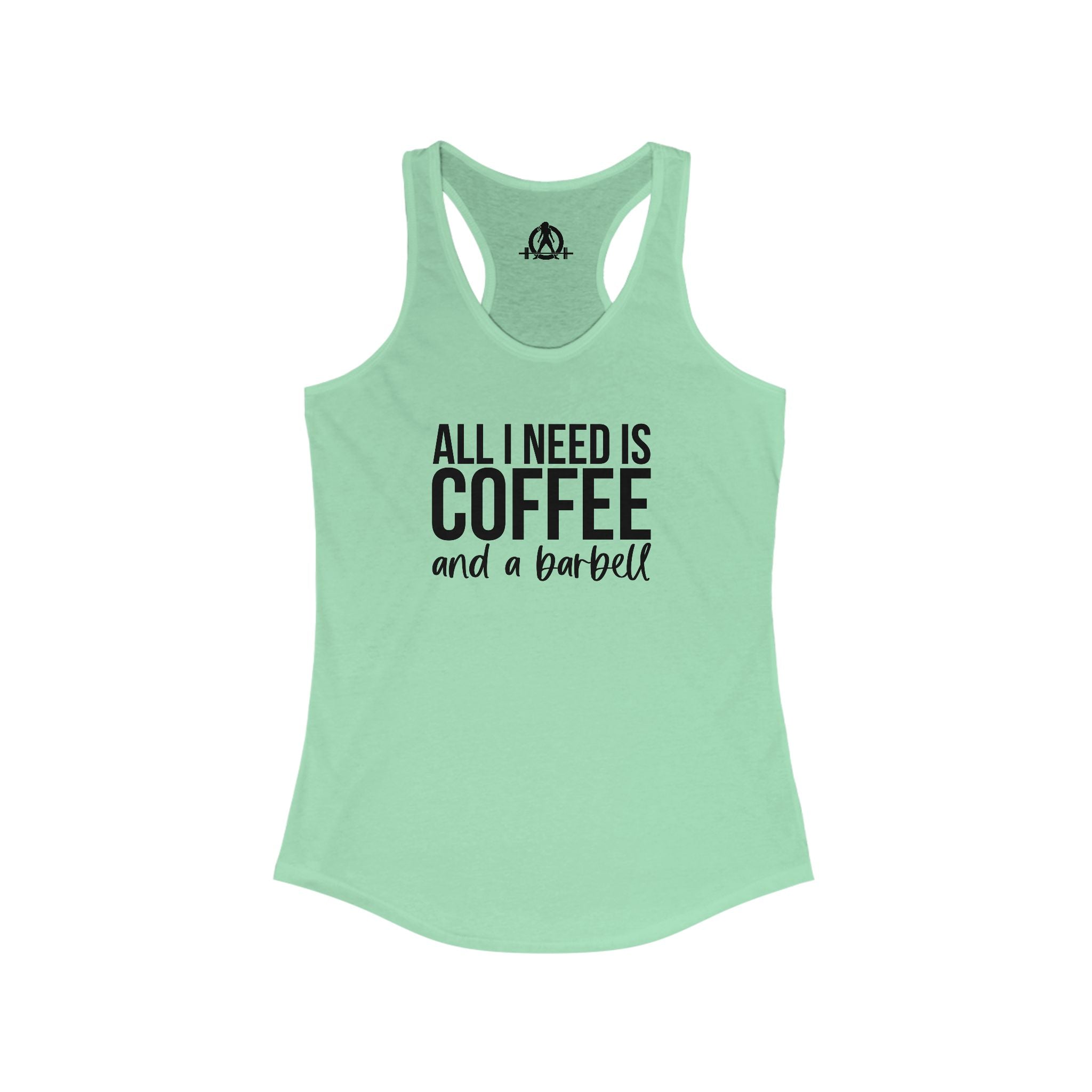 Coffee and a Barbell - Women's Ideal Racerback Tank - Dark Logo - Front Chest -  WWLW Logo Back