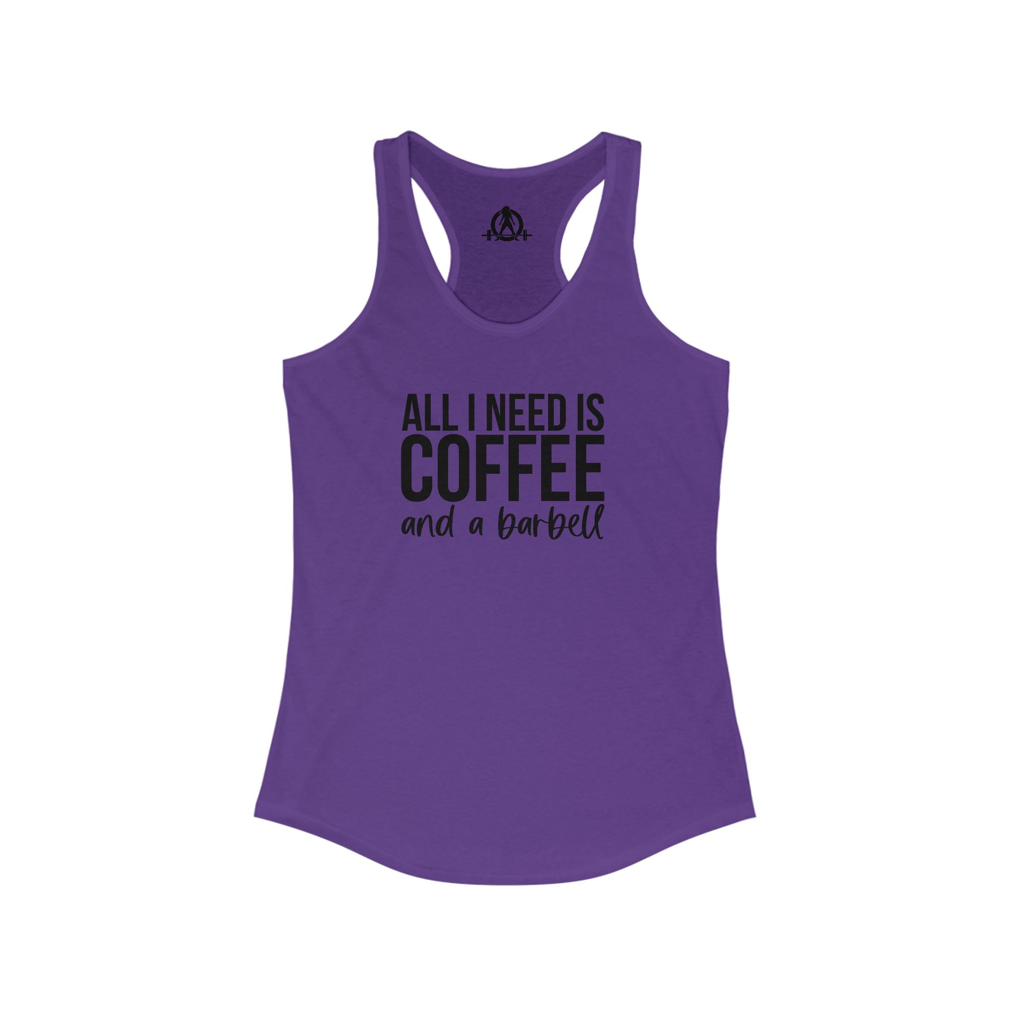 Coffee and a Barbell - Women's Ideal Racerback Tank - Dark Logo - Front Chest -  WWLW Logo Back