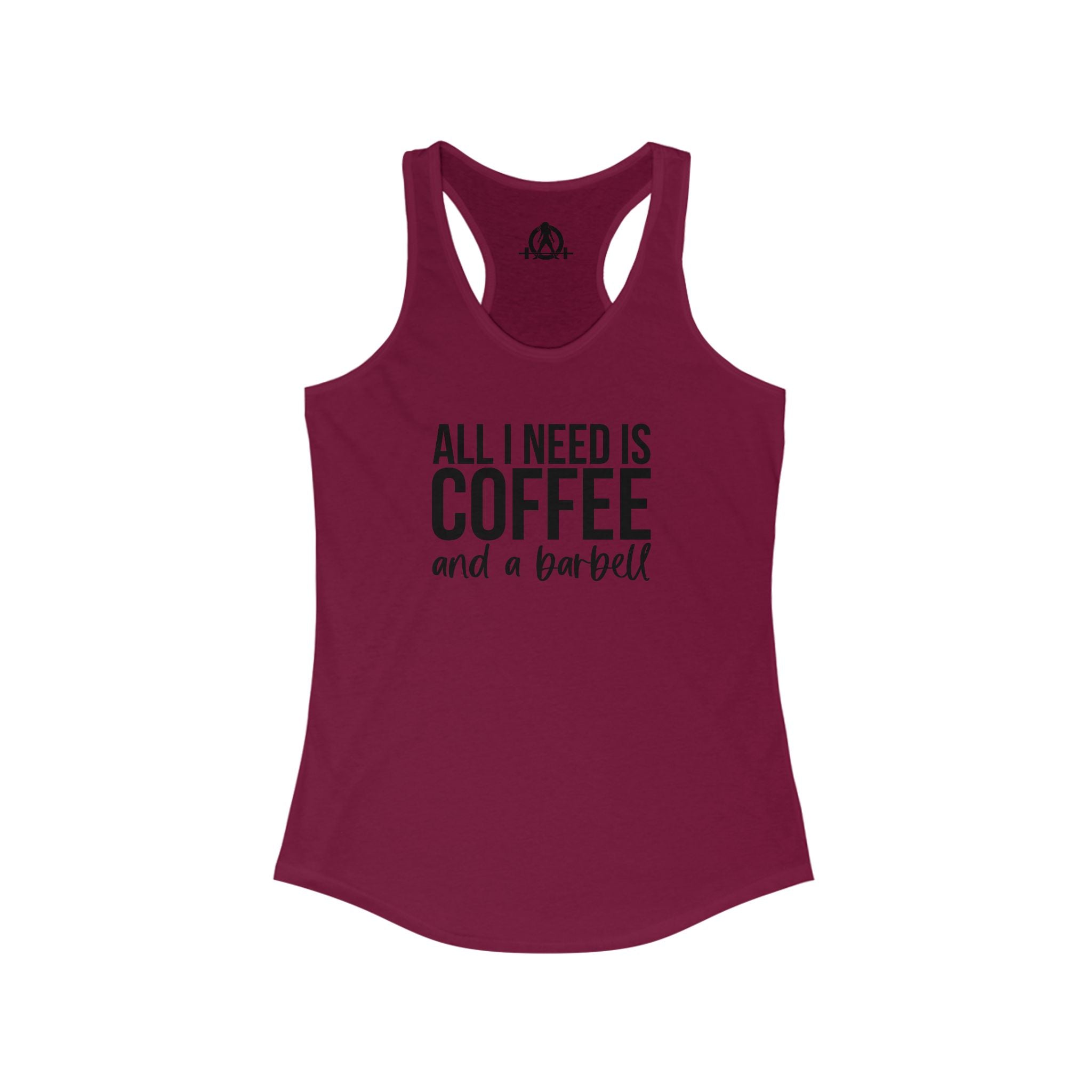 Coffee and a Barbell - Women's Ideal Racerback Tank - Dark Logo - Front Chest -  WWLW Logo Back
