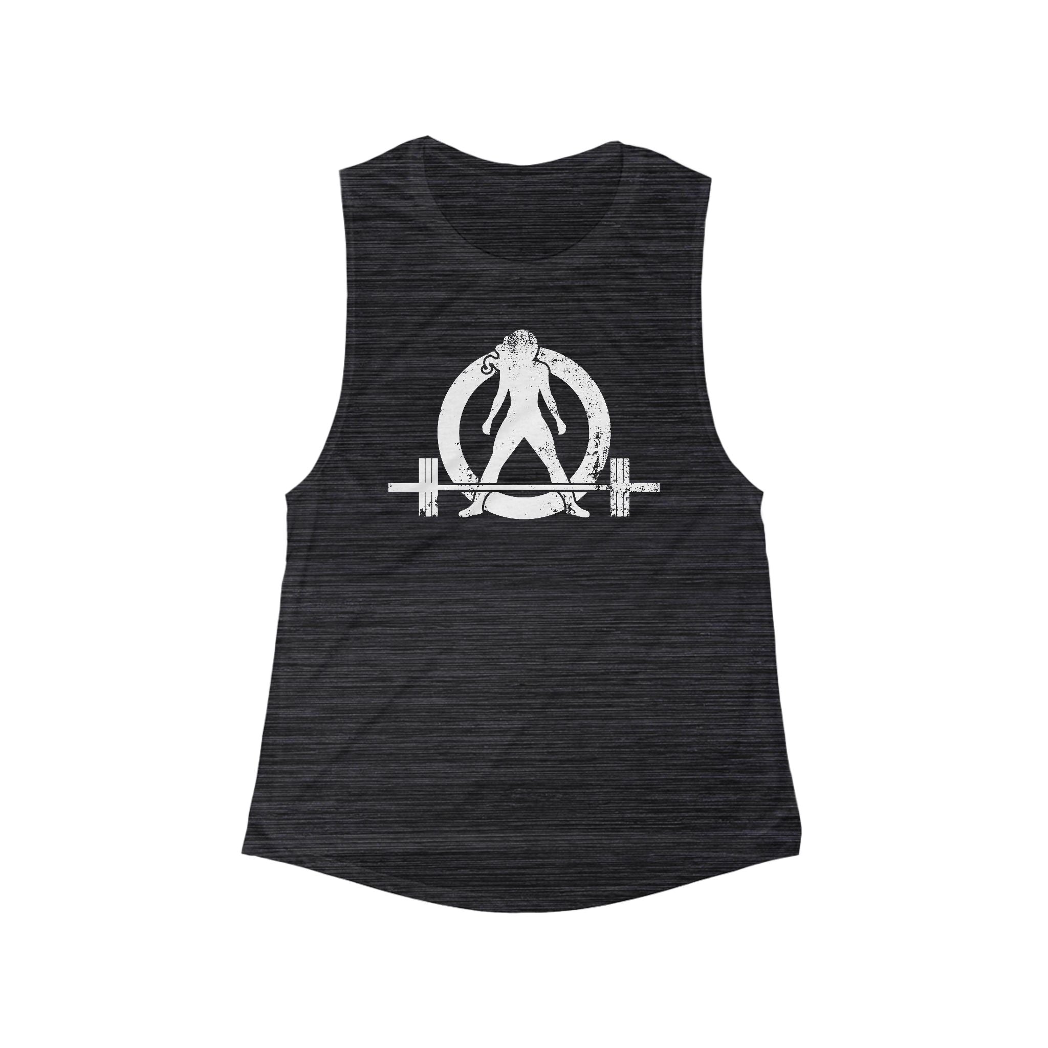 Women's Flowy Scoop Muscle Tank - White Distressed Logo