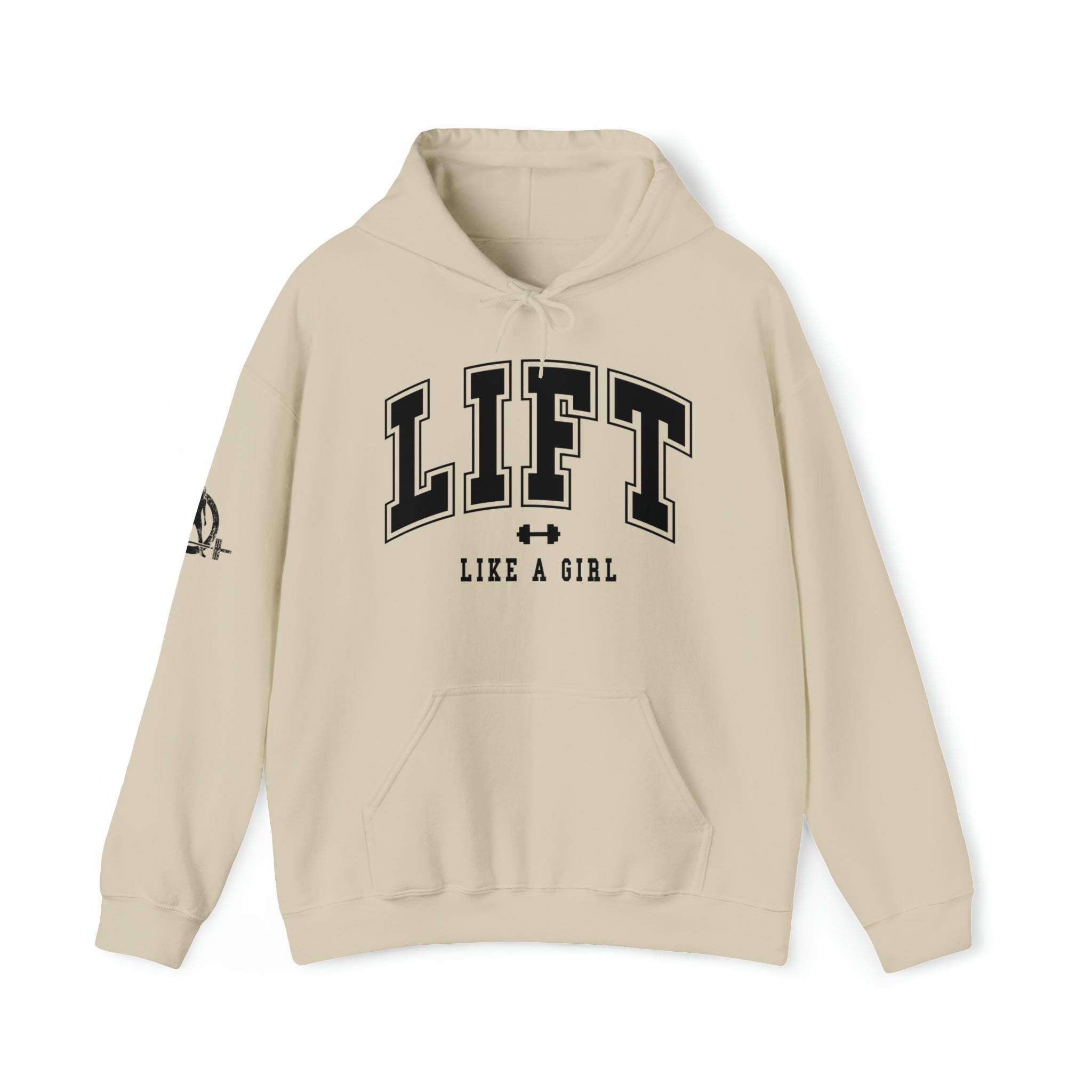 Lift Like.A Girl - Unisex Heavy Blend Hooded Sweatshirt - Black Logo on Front & Right Sleeve