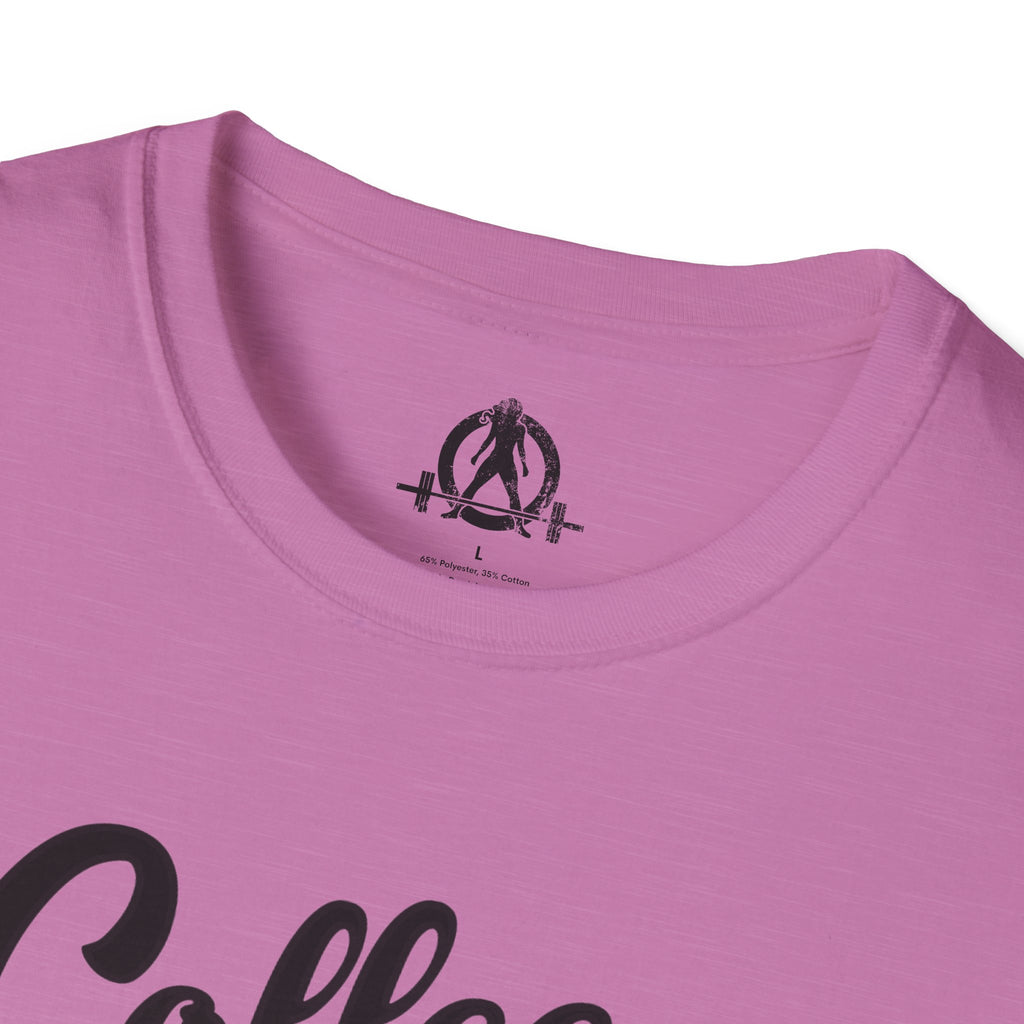 Coffee & Barbells - Unisex Softstyle T-Shirt - Black Print on Front Plain Back