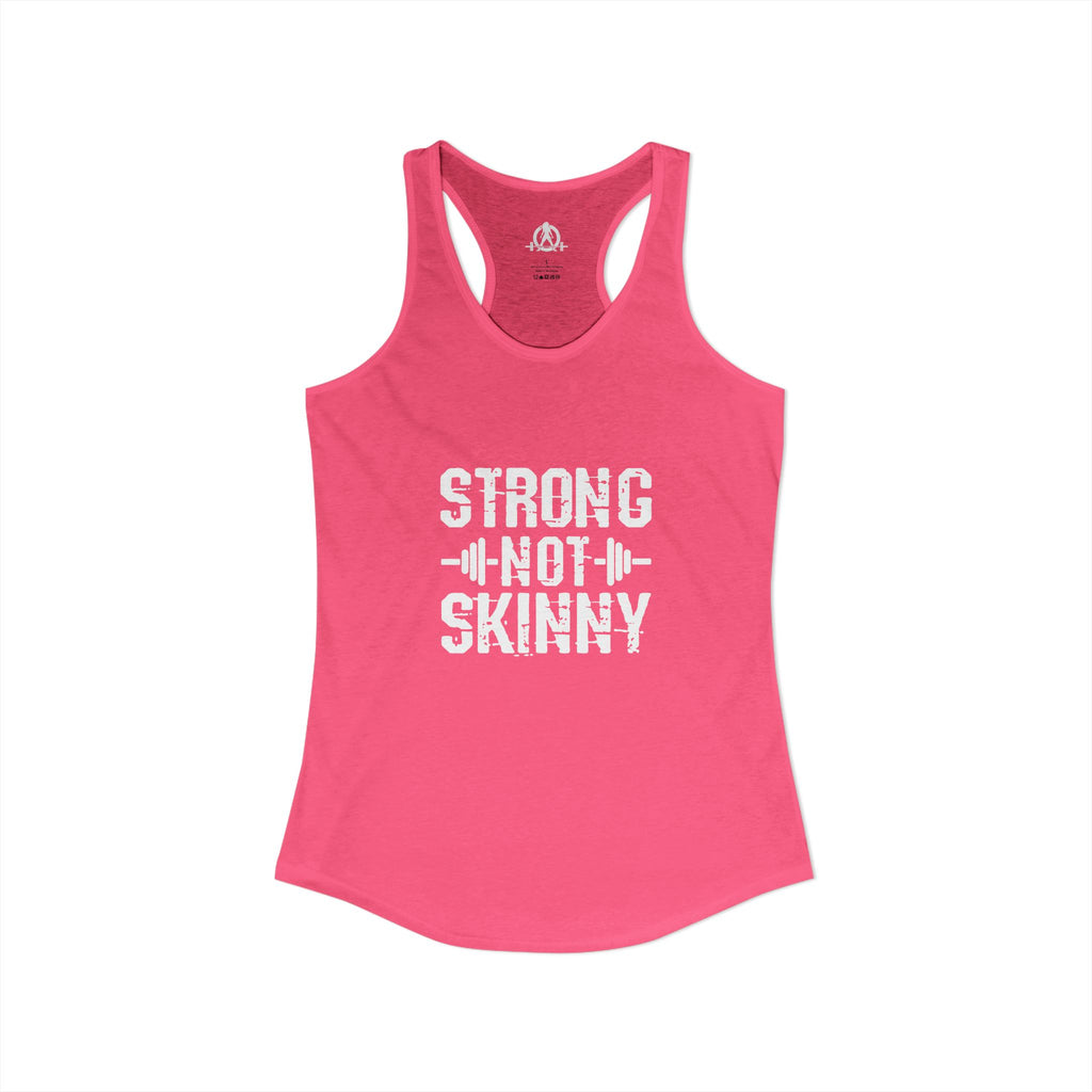 Strong Not Skinny - White Distressed Logo - Women's Ideal Racerback Tank - Front & Back Print