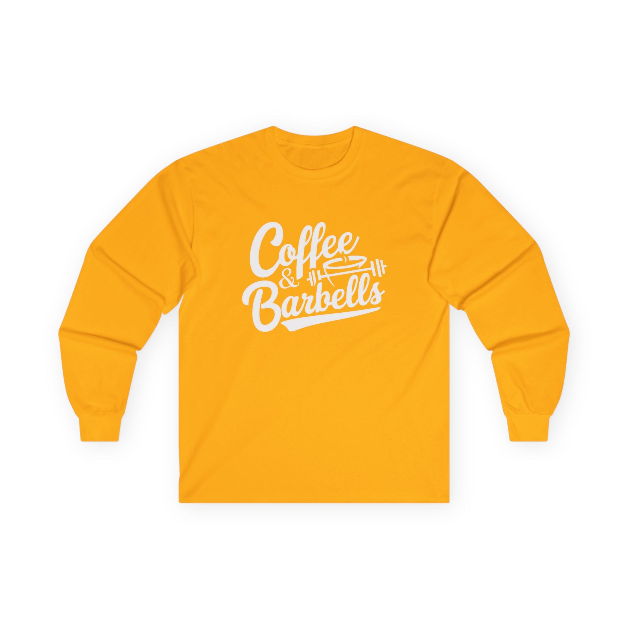 Coffee & Barbells - Unisex Ultra Cotton Long Sleeve Tee - White Front Logo Plain Back