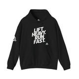 Lift Heavy Run Fast - Unisex Heavy Blend Hooded Sweatshirt - Front White Logo