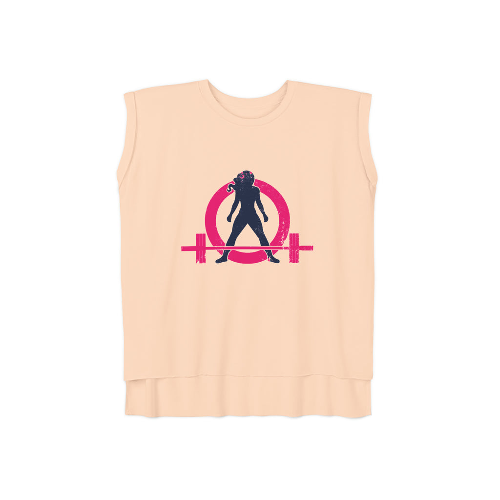Women’s Flowy Rolled Cuffs Muscle Tee - Light Distressed Logo