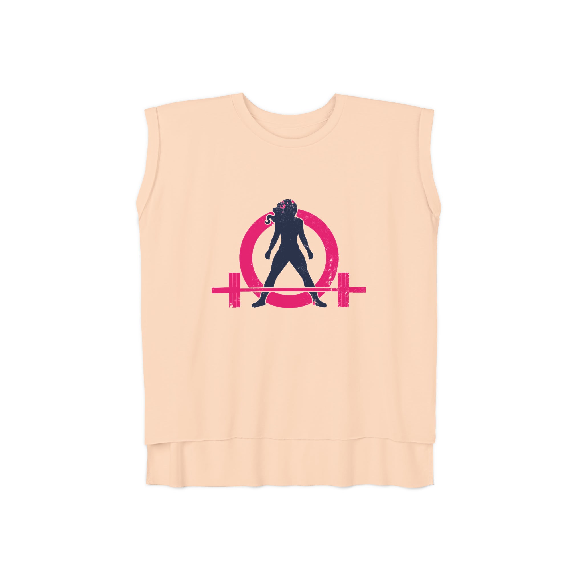 Women’s Flowy Rolled Cuffs Muscle Tee - Light Distressed Logo