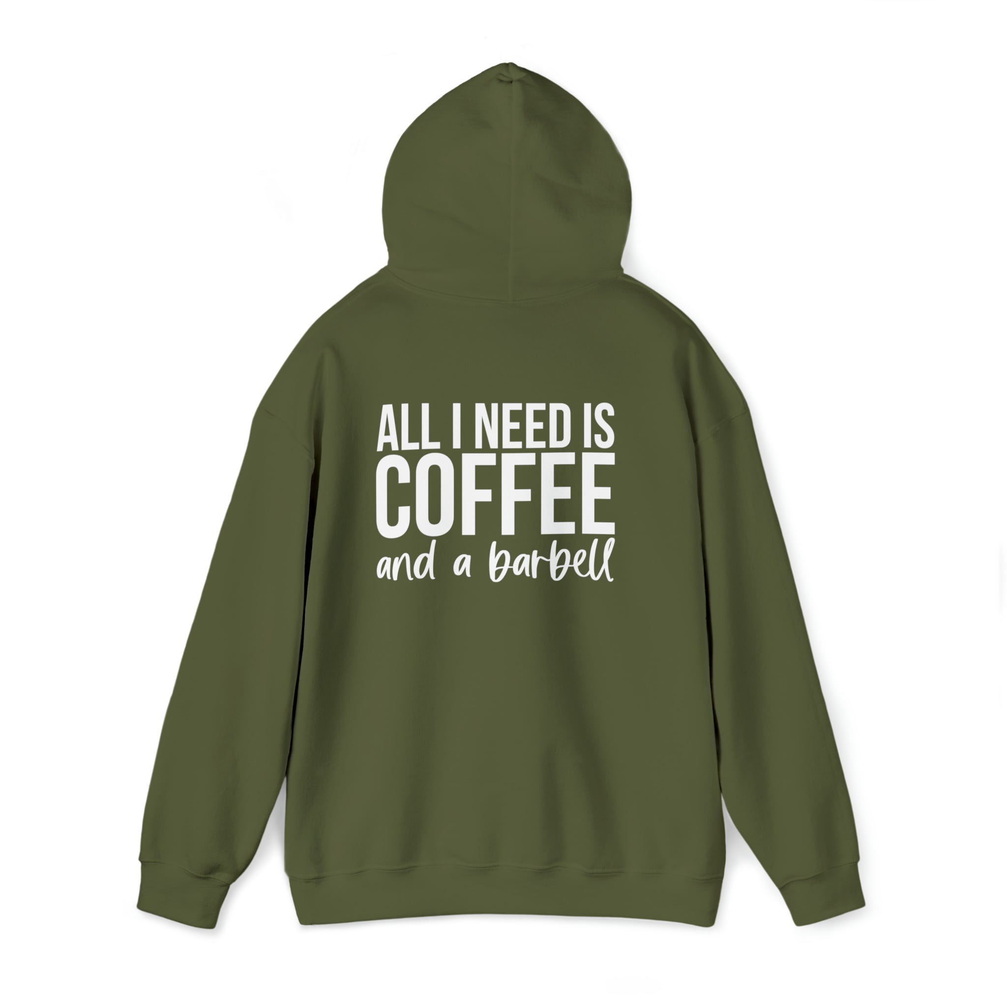 COFFEE and a Barbell - Unisex Heavy Blend Hooded Sweatshirt - Dark Logo