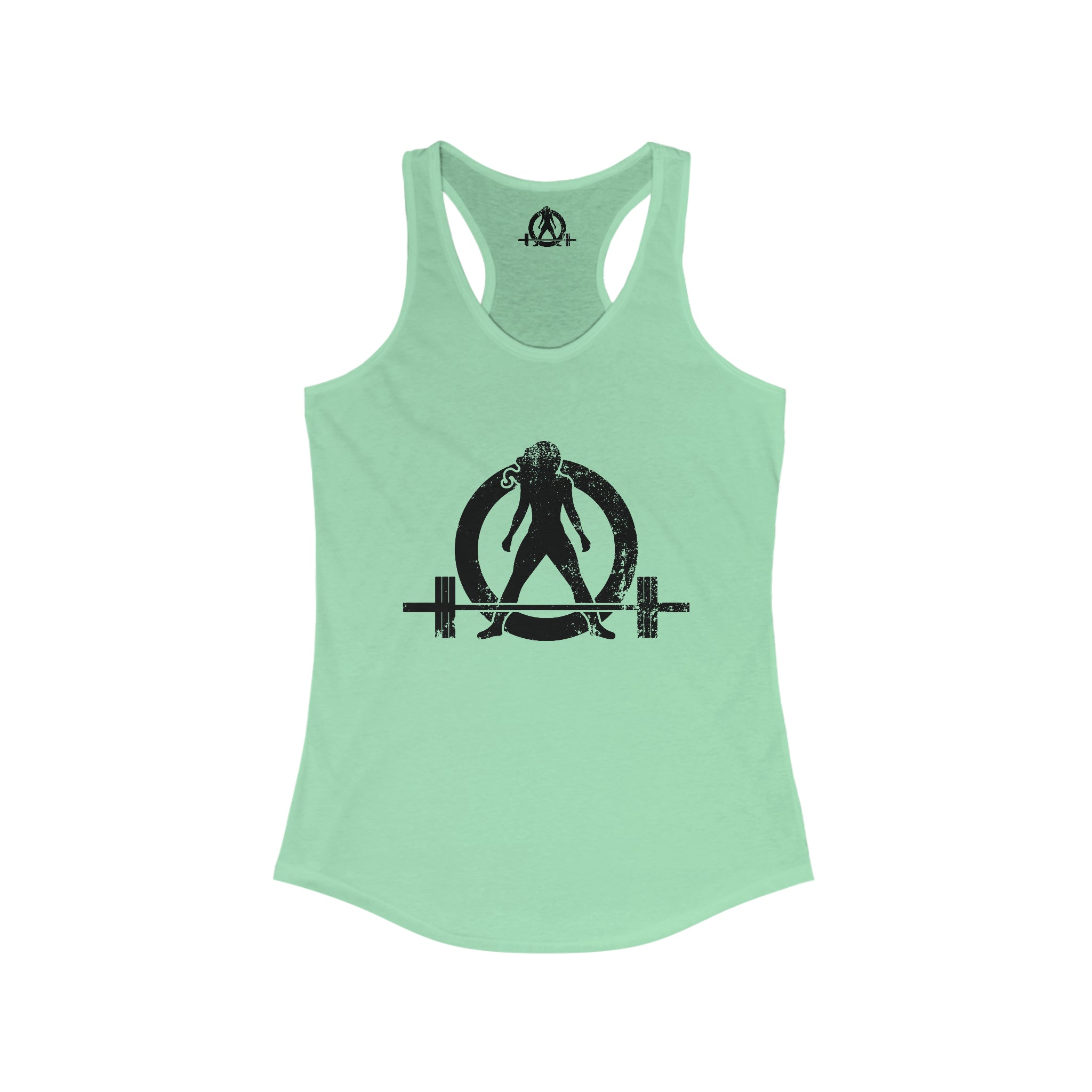 Squat Bench Deadlift Repeat - Women's Ideal Racerback Tank - Black Distressed Logo + Pink - Light - SBDR on Back
