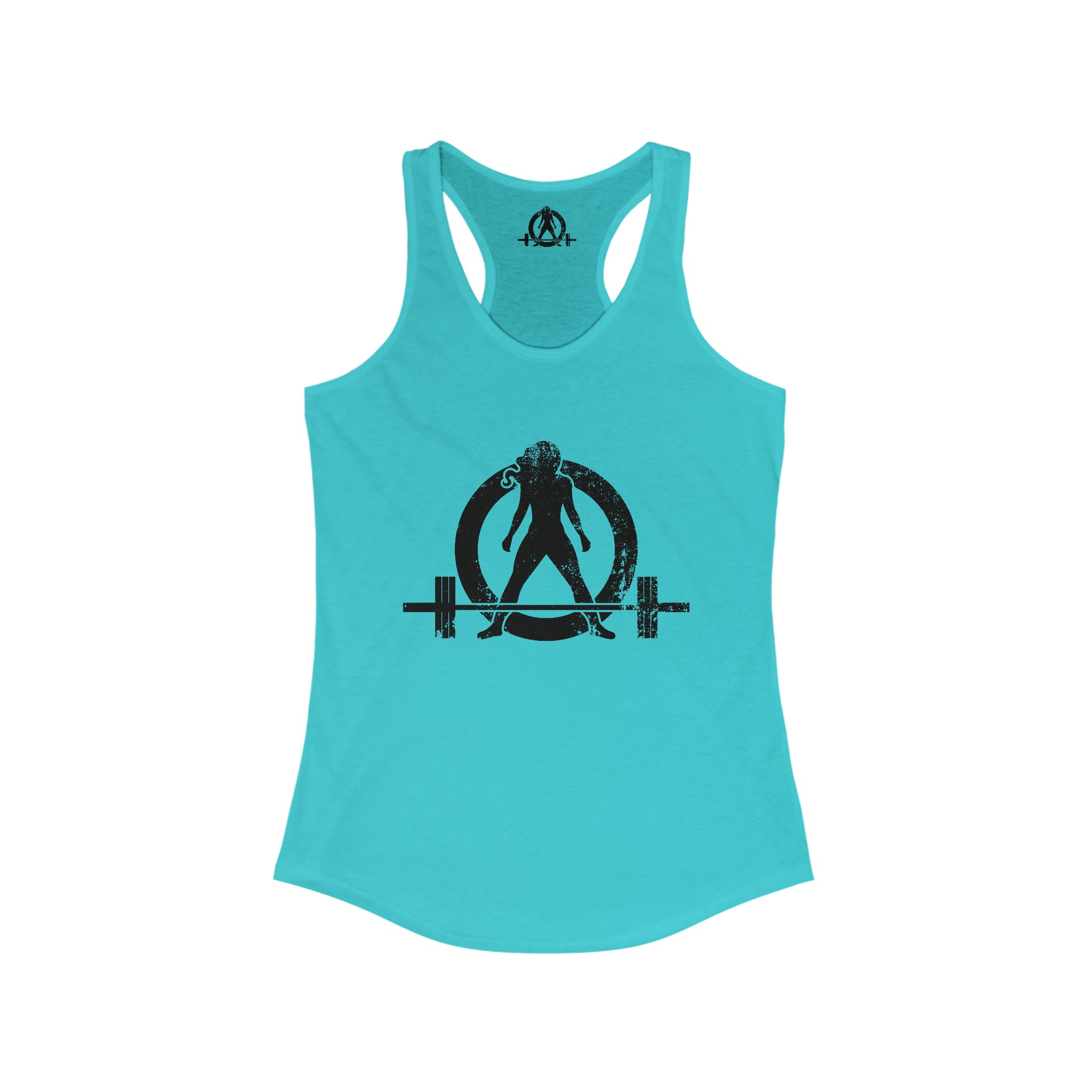 Squat Bench Deadlift Repeat - Women's Ideal Racerback Tank - Black Distressed Logo + Pink - Light - SBDR on Back